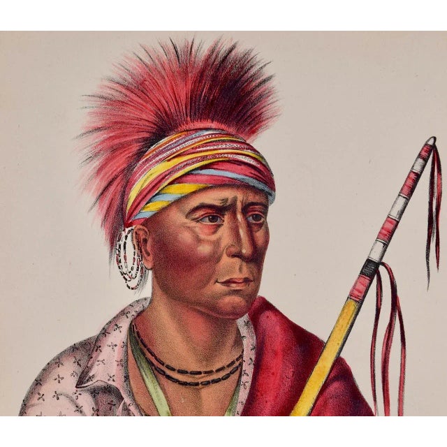 Not-Chi-Mi-Ne, an Ioway Chief: Original Hand-Colored McKenney & Hall Lithograph, 1848 For Sale - Image 4 of 6