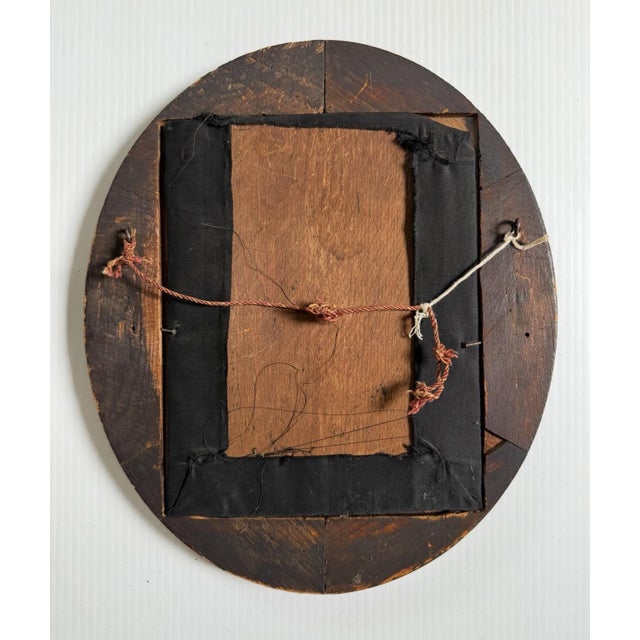 Antique Vintage Oval Deep Wood Picture Frame With Textile Girl Art 12x14” (8x10) For Sale - Image 9 of 9