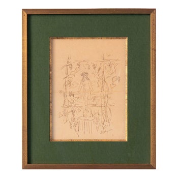 Pierre Laprade, Garden with Statue, Pen and Ink on Paper, Early 20th Century, Framed For Sale