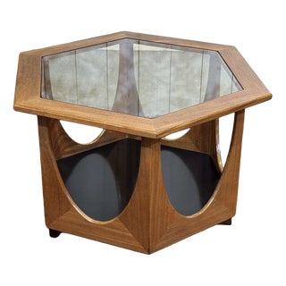 Octagonal Side Table in Teak with Glass Top from G-Plan, 1970s For Sale