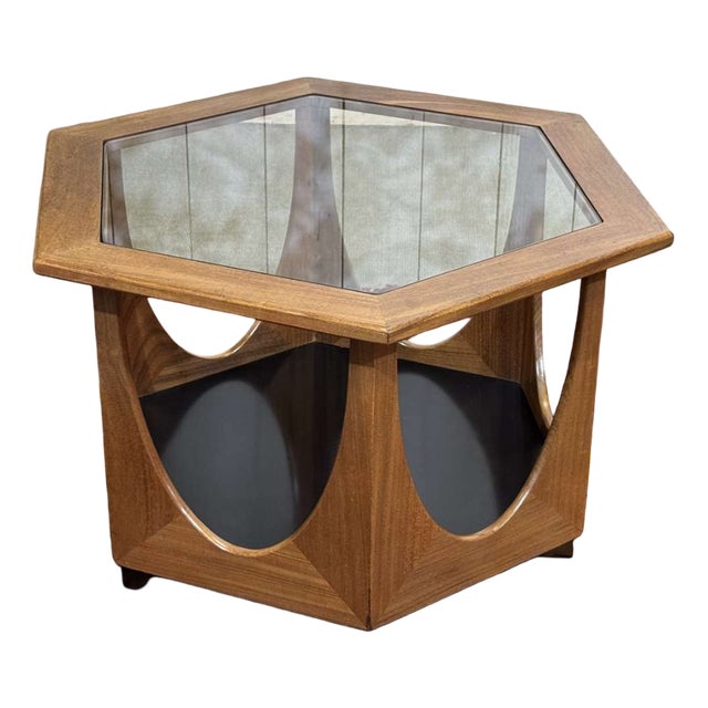 Octagonal Side Table in Teak with Glass Top from G-Plan, 1970s For Sale