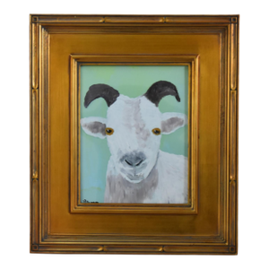 Folk Art Goat Portrait Painting Including the Antiqued Gold Wood Frame