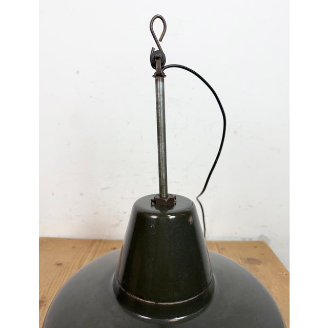Industrial Black Enamel Factory Lamp with Iron Top, 1950s For Sale - Image 12 of 18