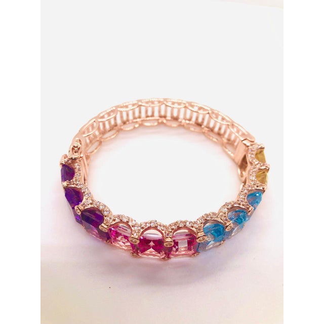 "Bochic ‘Capri’ Vintage Natural Amethyst & Blue Topaz Bangle In 18K Gold & Silve" For Sale - Image 4 of 15