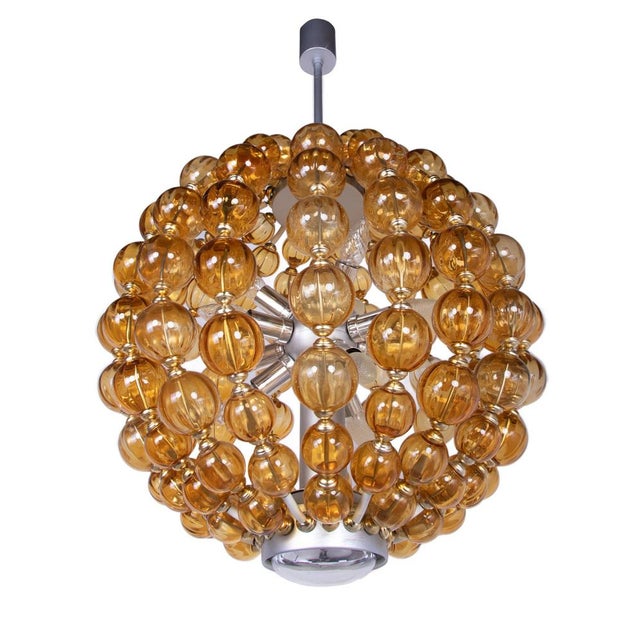 Ballroom Chandelier with Handcrafted Amber Glass Balls, Germany, 1960s For Sale - Image 3 of 13