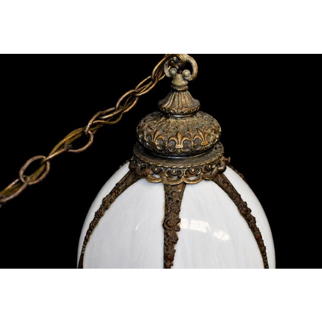 Metal Antique Snowdrop Pendant Light 100" Brass Chain Working Excellent For Sale - Image 7 of 9