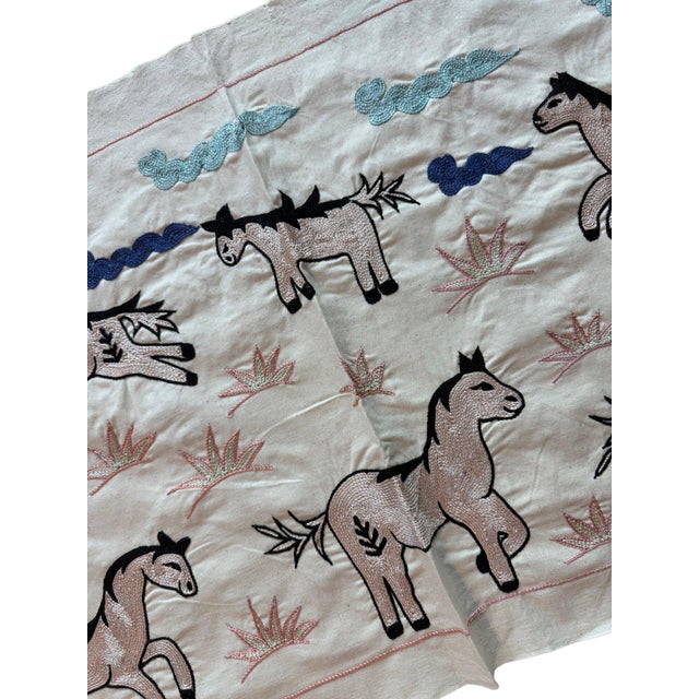 1960s Blush Horse Suzani Wall Hanging For Sale - Image 5 of 6