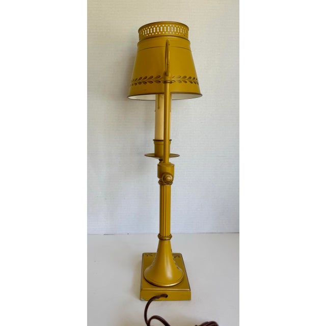 Metal Vintage French Empire Bouillotte Mustard and Gold Tole Library Table Lamp For Sale - Image 7 of 11