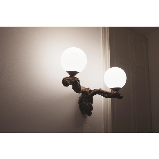 Vintage Brutalist Double Opaline Lighting Wall Light, 1950s For Sale - Image 10 of 18