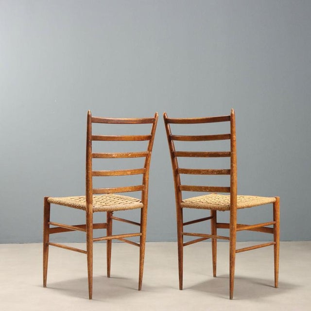 Brown Beech and Woven Cord Chairs, 1950s, Set of 2 For Sale - Image 8 of 11