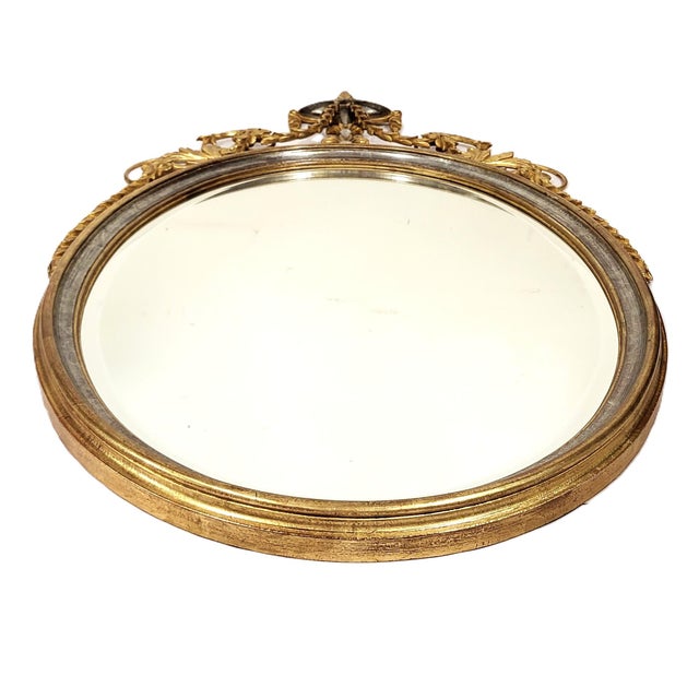 Share Vintage Italian 20th C Carved Wood Parcel Gilt & Silver Oval Wall Mirror For Sale - Image 11 of 15
