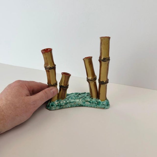 Ceramic Mid-Century Modern Faux Bamboo and Ceramic Vase, Italian, 1960s For Sale - Image 7 of 10