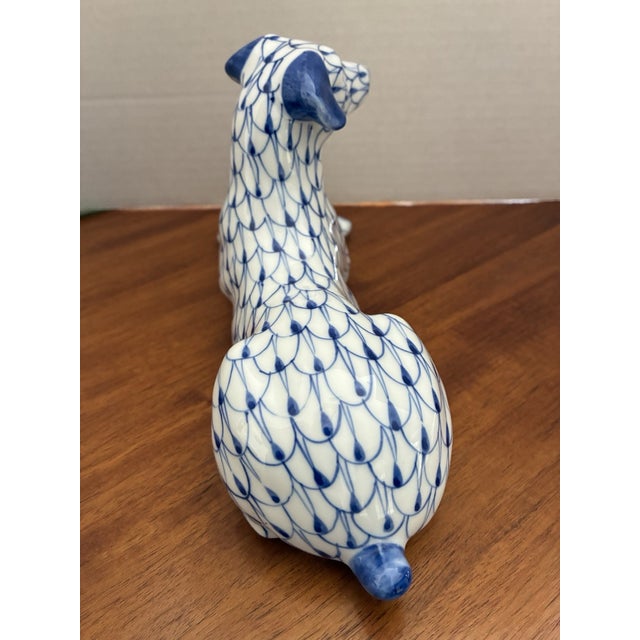 Vintage Andrea by Sadek Herend Style Fishnet, Blue and White Dog Figurine For Sale In Dallas - Image 6 of 7