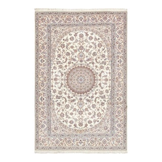 Persian Nain Silk & Wool Ivory Area Rug- 6'10" X 10' 3" For Sale