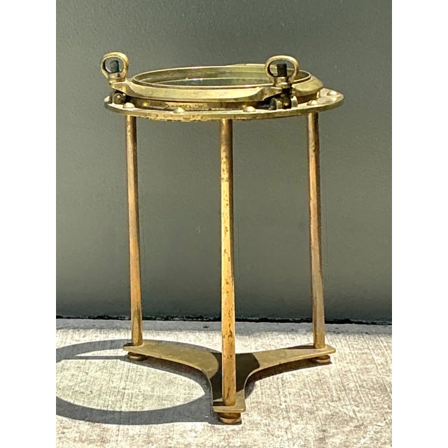 Vintage Brass and Glass Porthole Accent Table For Sale - Image 4 of 12