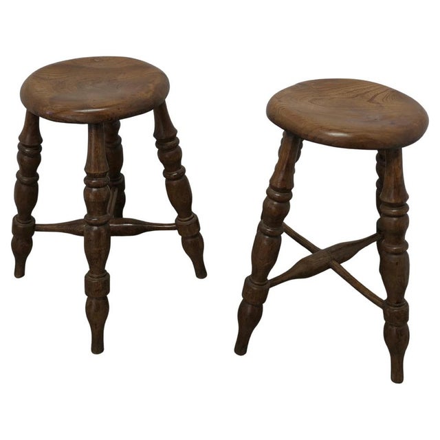Victorian Elm Farmhouse Kitchen Stools, 1880, Set of 2 For Sale - Image 9 of 9