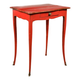 French 1820s Restauration Period Red Side Table with Serpentine Top and Drawer For Sale