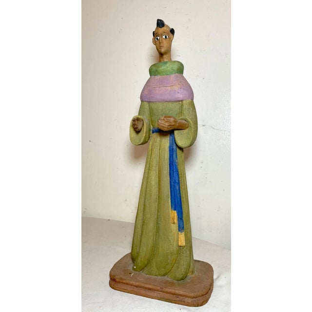 Green Tall Vintage Original Folk Art Hand Carved Painted Wood Religious Saint Santos For Sale - Image 8 of 14