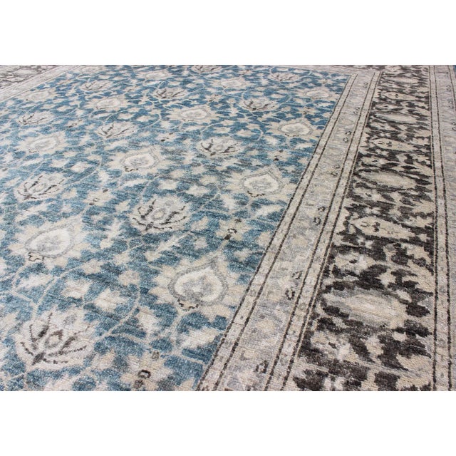 Blue Tabriz Rug With All-Over Design in Blue, Gray and Brown by Keivan Woven Arts For Sale - Image 8 of 11
