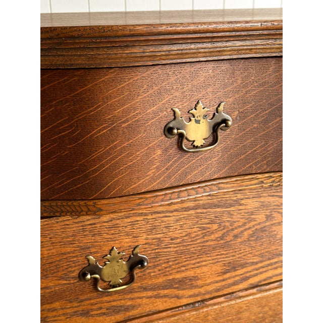 Antique Oak Serpentine Chest With Original Casters and Brass Hardware For Sale - Image 9 of 17