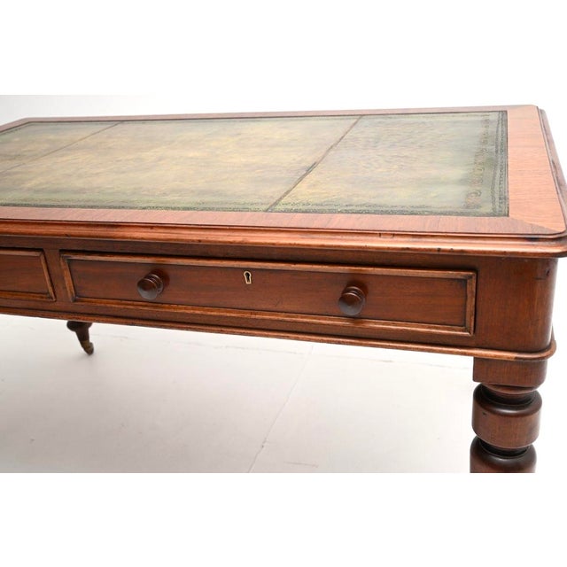 Large Antique Victorian Leather Top Writing Table, 1840 For Sale - Image 9 of 11