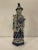 Vintage ceramic blue and white figure of a Chinese emperor. Oriental.