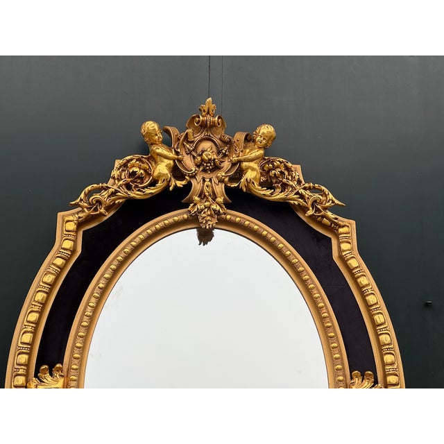 French 1980 French Artisan Louis XVI Gold Wood Wall Mirror For Sale - Image 3 of 18