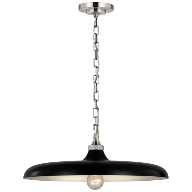Piatto Medium Pendant in Polished Nickel with Aged Iron Shade Designer: Thomas O'Brien Canopy: 4.5" Round Mounting: Chain...