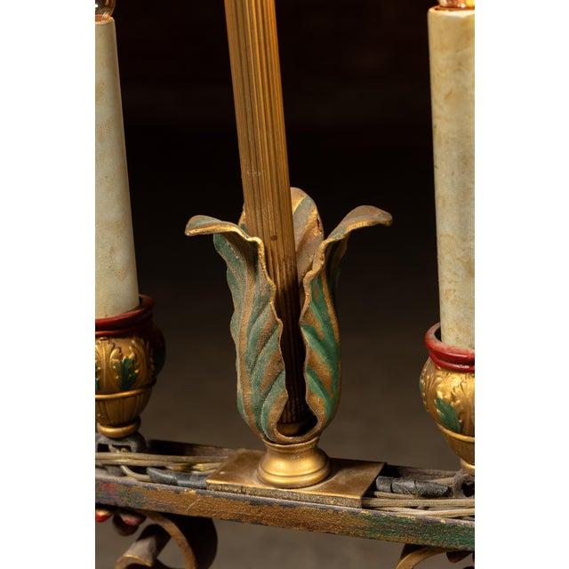 Early 20th Century Early 20th Century Mediterranean Revival Wrought Iron and Tole Chandelier 2 For Sale - Image 5 of 10