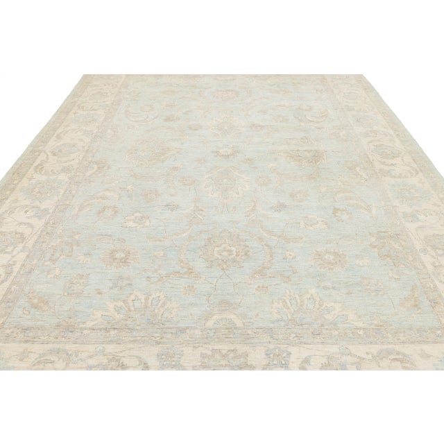 Ivory Serene Sky: Modern Peshawar Hand-Knotted Wool Rug 9x12 For Sale - Image 8 of 11