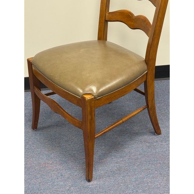 Brown Ethan Allen Ladderback Leather Upholstered Dining Chairs - Set of 4 For Sale - Image 8 of 12