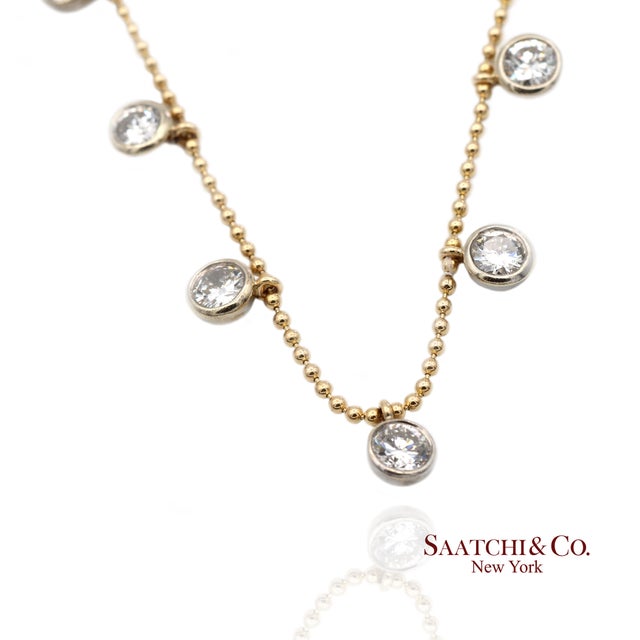 Contemporary 14k(585) Yellow & White Gold Natural Diamond Graduated Drop by the Yard Necklace For Sale - Image 3 of 12