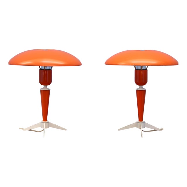 Dutch Bijou Table Lamps in Orange by Louis Kalff for Philips, 1960s, Set of 2 For Sale