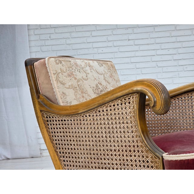 Vintage Danish Chair in Woven Wool and Velour, 1940s For Sale - Image 16 of 18