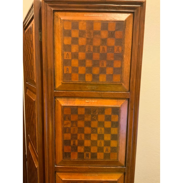 1980s Dark Wood Chessboard 3 Panel Room Divider For Sale - Image 9 of 12