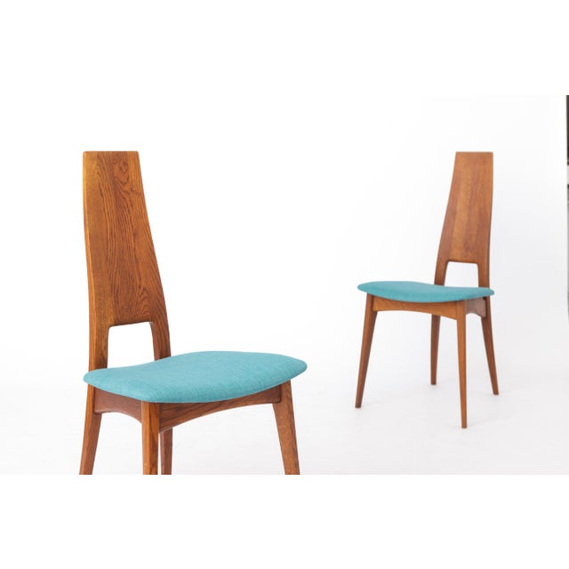 Brown Vintage German Dining Chairs in Oak and Turquoise Upholstery by Ernst Martin Dettinger for Veil, 1960s, Set of 2 For Sale - Image 8 of 12