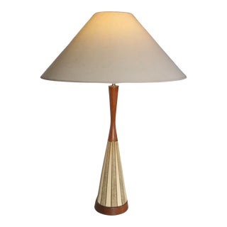 Conical Plaster and Wood Mid Century Table Lamp For Sale