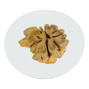 Large Pedestal Natural Blond Wood Tree Stump Base Round Glass Top Coffee Table