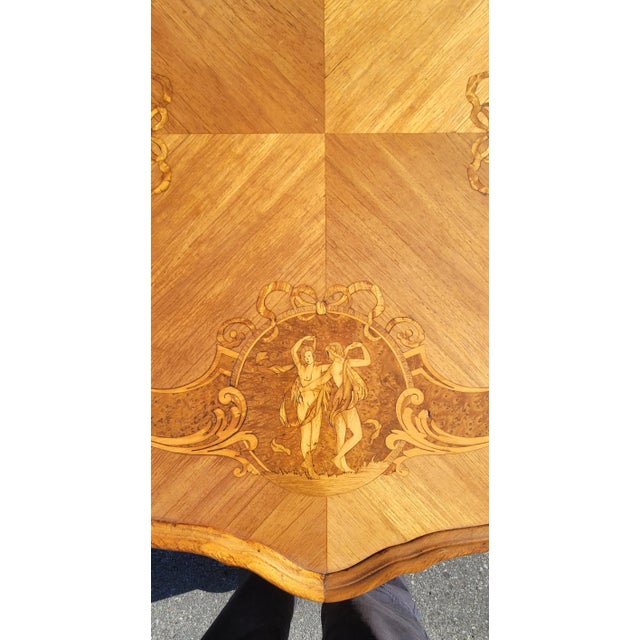 Wood Louis Xv Style Marquetry and Carved Walnut and Mahogany Center Table With Center Stretcher For Sale - Image 7 of 11