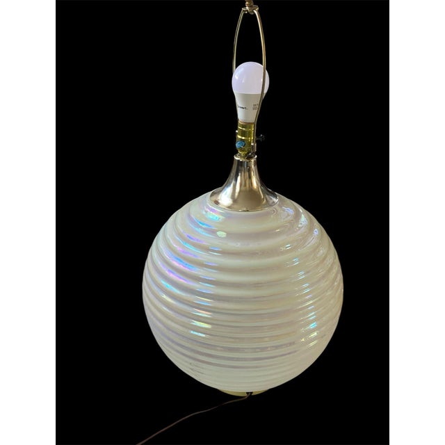 1970s Mid Century Modern Underwriters Laboratories Large Midcentury Pearlescent Glass Lamp For Sale - Image 10 of 12