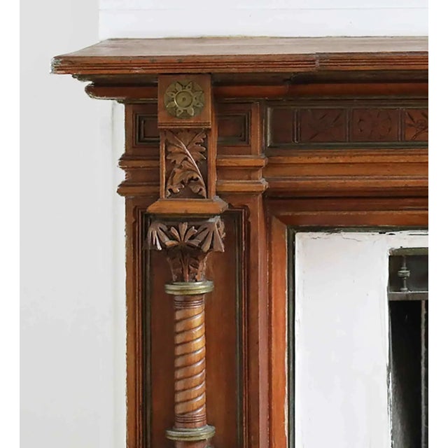 Traditional Antique Hand Carved Walnut Mantel For Sale - Image 3 of 9