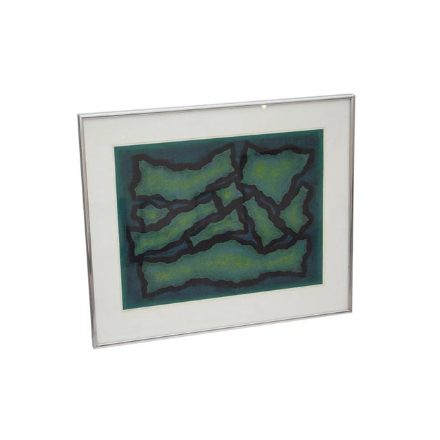 Dreamy print by Barron Hirsch titled 'Italian Landscape'. Vibrant greens and blues. Framed and ready to hang. Chair is...