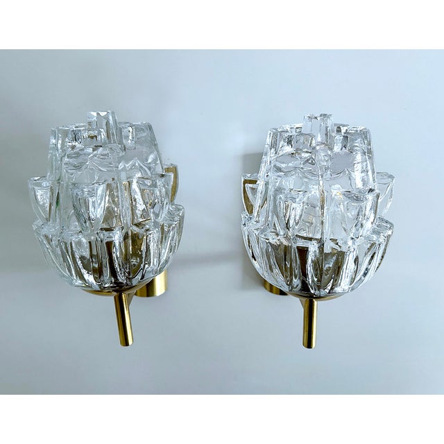 Gold Vintage Glass and Brass Sconces, 1970, Set of 2 For Sale - Image 8 of 18