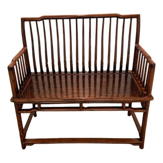 Antique Chinese-Style Hardwood Spindle-Back Bench, Ming Revival Form, Purchased in Singapore For Sale