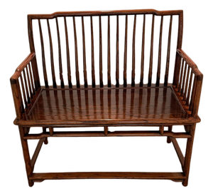 Antique Chinese-Style Hardwood Spindle-Back Bench, Ming Revival Form, Purchased in Singapore