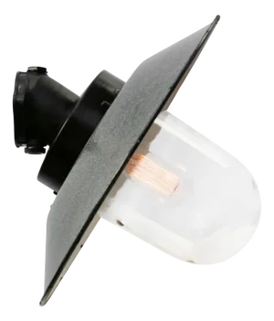 Vintage Industrial Grey Enamel Bakelite and Clear Glass Wall Sconce