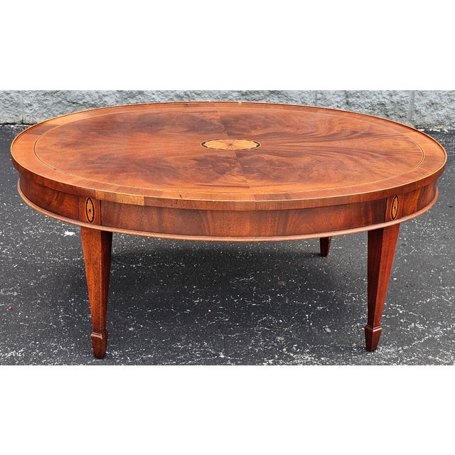 Traditional Hekman Copley Place Mahogany and Yew Inlaid Oval Coffee Table For Sale - Image 3 of 12