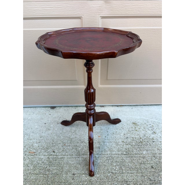 Wood Vintage Georgian Embossed Red Leather Top Mahogany Side Table For Sale - Image 7 of 7