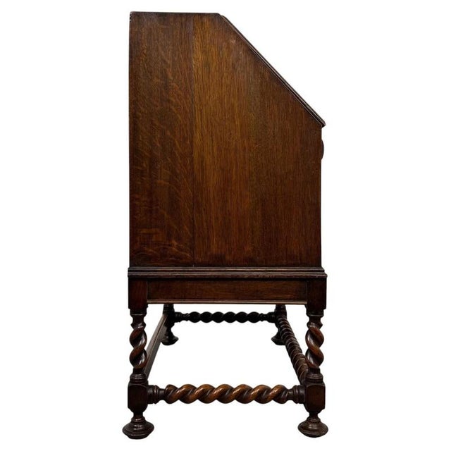 Antique English Jacobean Style Oak Bureau, 1900s For Sale - Image 9 of 14