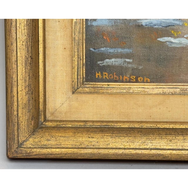 Mid-Century Modern Vintage Original Oil Painting H. Robinson Winter Sunset Landscape Signed Framed For Sale - Image 3 of 11